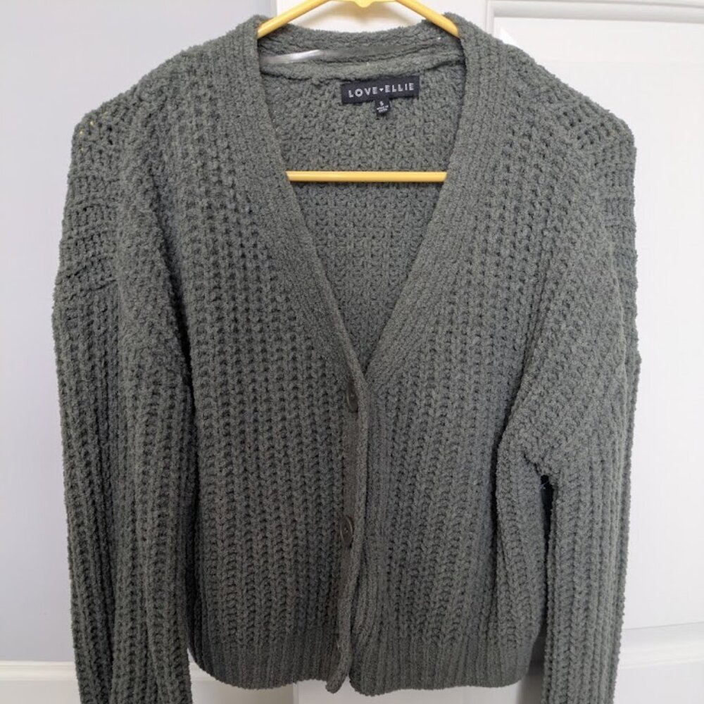 Love Ellie womens green waffle knit button front cardigan cozy size S
